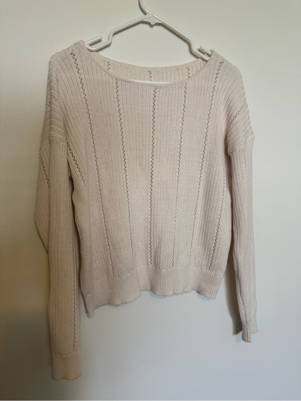 Forever 21 Cream Open-Stitch Crewneck Sweater